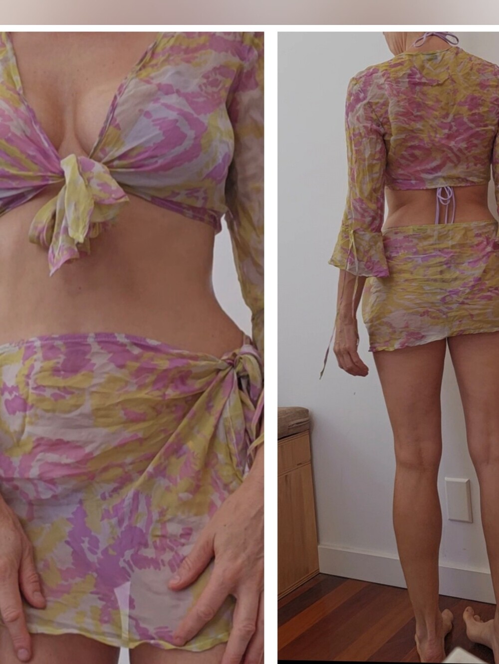 Wolf & Badger 100% Silk Ethereal Pixie Flutter Sheer Wrap Skirt Top Set Xs S - Picture 4 of 4
